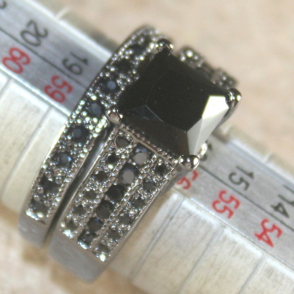 Black Onyx 2PC Black Silver Ring Set - Picture 3 of 3